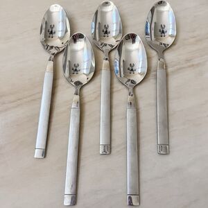 5pc FARBERWARE FRW80 Soup Spoon 8” Stainless Lines At Heel & Tip Glossy/Frosted
